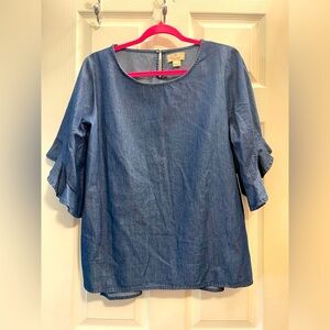 Tres Jolie Accessories Indigo Ruffle Blouse